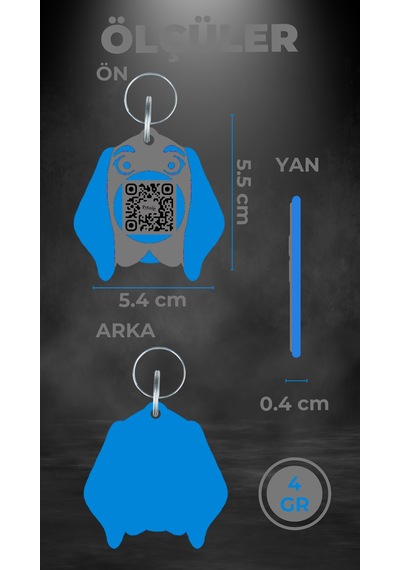 Petjoo 29.Foks Mavi-Gri Qr'lı Köpek Künyesi