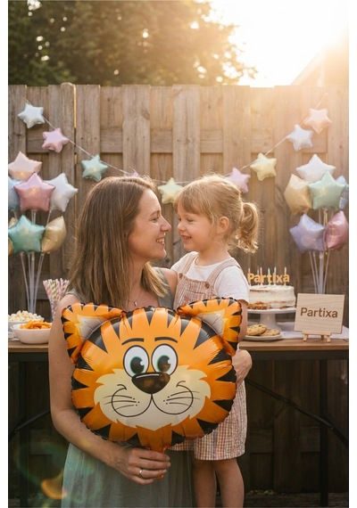 Safari Kaplan Kafa Folyo Balon 35x41 Cm Safari Temalı Çocuk Doğum Günü Parti Süsü Çok Renkli