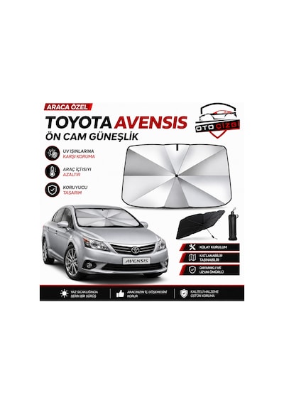Toyota Avensis Şemsiye Tip Ön Cam Güneşliği Katlanabilir Uv Korumalı Araç Cam Güneşlik