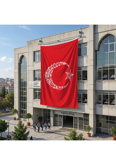 Kelime-ı Tevhid Besmele Ayyıldız Türk Bayrağı 140gr Premium Raşel Kumaş 6x9 Metre Diğer