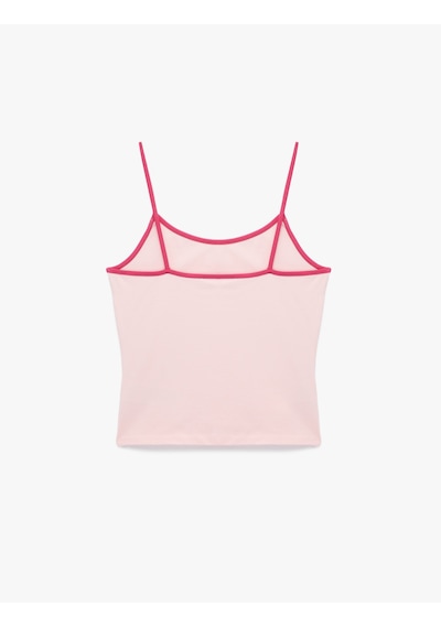 Koton Pamuklu Renk Kontrastlı Slim Fit U Yaka Askılı Bluz Pembe 6sak10236ek Gül