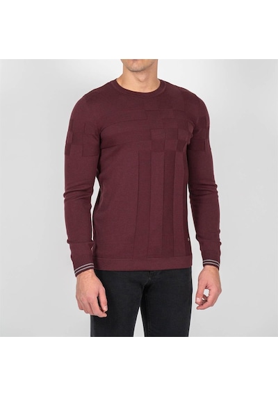Erkek Triko Örgü Desenli Slim Fit Kazak Ncs Jeans 3638-Mürdüm