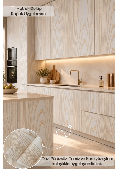 Deconitte Premium Kendinden Yapışkanlı Beyaz Ahşap-gold Damarlı Desen Mobilya Dolap Masa Tezgah Pvc Kaplama Folyosu 60x100cm