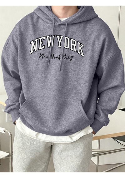 Startmore Startmorenew York City Letter Creativity Baskılı Erkek Günlük Kazak Sokak Sporları Kapüşonlular Sonbah Gri