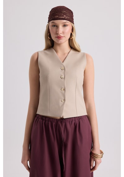 Mai Collection Mai Studios Co. Rianto Koyu Bej Kısa Yelek Koyu Bej