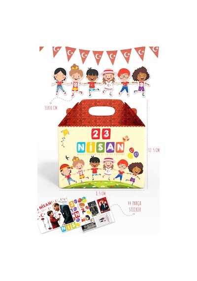 23 Nisan Hediye Kutusu, Özel Tasarım 8 Adet Çocuk Bayramı Hediye Kutusu 44 Mini Sticker Ve Çocuk Süs