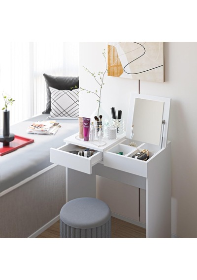 Dekorex Aynalı Makyaj Masası, 2 Çekmeceli, Beyaz, Mkj 101 70x42 Diğer