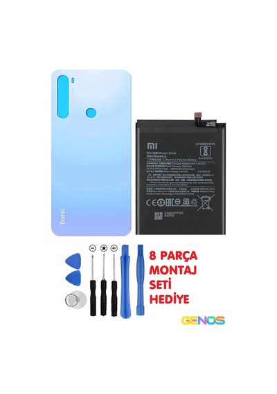 Xiaomi Redmi Note 8 Arka Cam Kapak Batarya Pil Kapağı Beyaz + Note 8 Batarya Pil Bn46 + Montaj Set