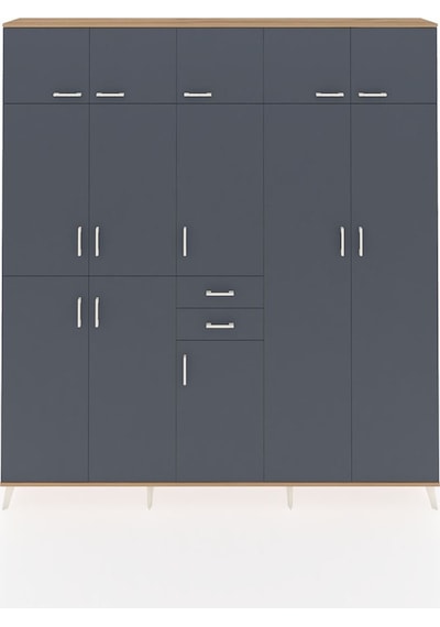 Arges Dolap 10 Raflı 2 Çekmeceli 3 Askılı 220x30x243 Çam-antrasit/antrasit Antrasıt/antrasıt