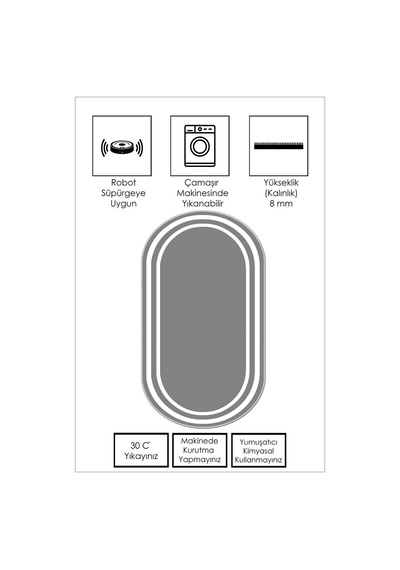 West Home Dijital Baskı Yıkanabilir Kaymaz Taban Leke Tutmaz Oval Mutfak Halısı Salon Halısı Ve Yolluk Wh 496 Grey Oval