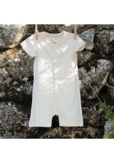 Naturaborn Gots Organik Sertifikalı Kroşetalı Yarım Kollu Şort Paçalı Bebek Tulum Bej