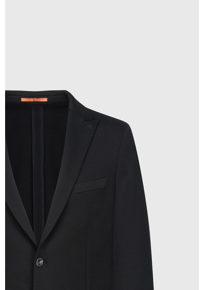 Ac&co Erkek Sıyah Slim Fit Dar Kesim Kırlangıç Yaka Desenli Torba Cepli Ceket Siyah