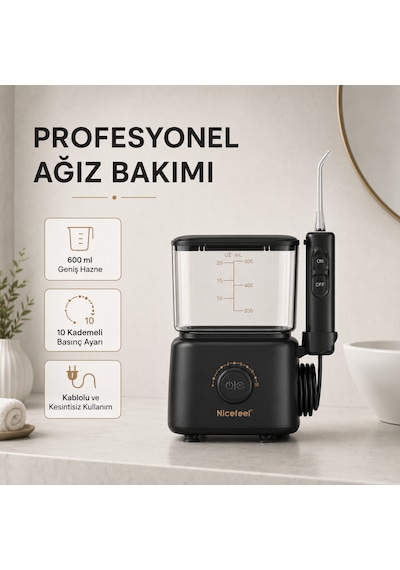 Npo Nicefeel Fc180 Profesyonel 600ml Diş Teli/protez Bakım Ve Ağız Duşu - Siyah