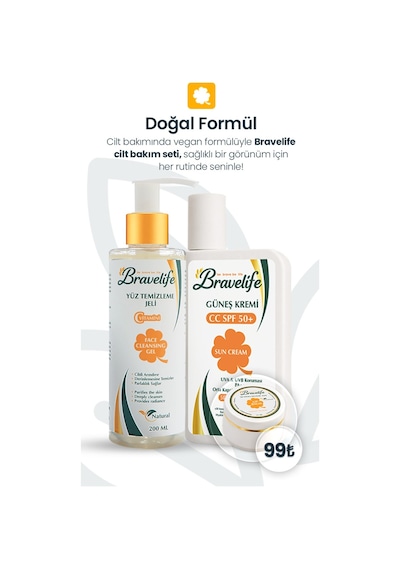 Bravelife C Vitamini Yüz Temizleme Jeli Ve Spf 50+ Güneş Koruyucu 2 Li Cilt Bakım Seti