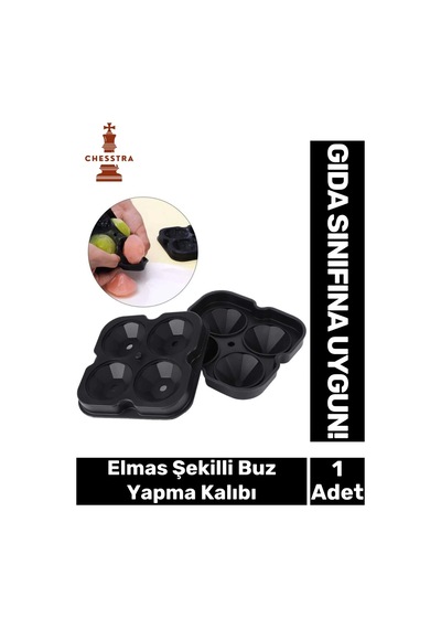 Özel Tasarım 4 Gözlü Kırılmaz Esnek Silikon Kokteyl Viski Elmas Şekilli Buz Yapma Kalıbı 1 Adet Çok Renkli
