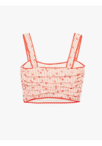 Koton Slim Fit Dantel Detaylı Kare Yaka Askılı Çizgili Çiçekli Crop Büstiyer Pembe Desenli 6sak30134ew
