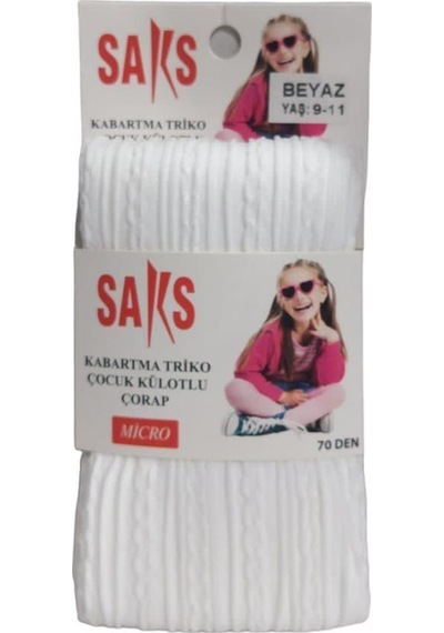 Saks Micro 70 Zincir Desenli Çocuk Beyaz Külotlu Çorap Beyaz