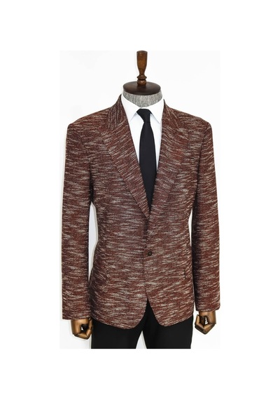 Wessi Desenli Slim Fit Spor Kahverengi Erkek Ceket - Wessi Kahverengi