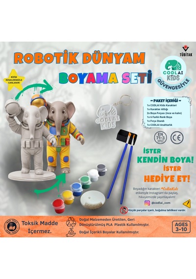 Codlaı Kids Robotik Dünyam 3d Boyama Seti - Çocuklar İçin Eğitici Yaratıcı Oyuncak Boyama Kiti - Astronot Fil