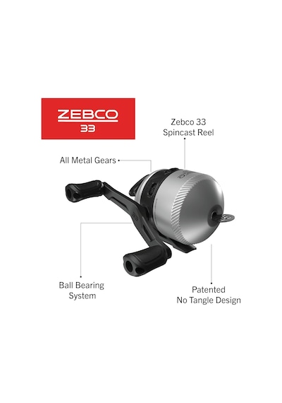 Zebco 33 Spincast Olta Makarası, Değiştirilebilir Sağ Veya Sol Elle Çekme, Yerleşik Isırma Uyarısı, Tamamen Met