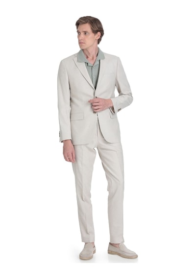 Hatemoğlu Bej Slim Fit Mono Yaka Keten Takım Elbise 36331 Bej