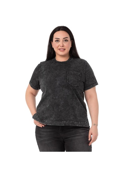 Disentis Büyük Beden Parça Boyalı Bisiklet Yaka Kavisli Yırtmaçlı Siyah T-shirt-siyah Siyah
