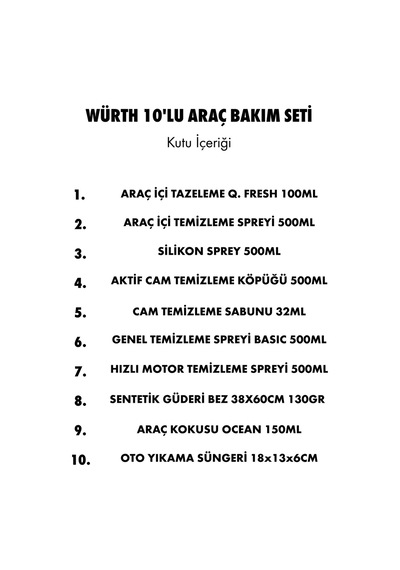 10 Parça Profesyonel Araç İçi Ve Dışı Detaylı Temizlik Bakım Seti Motor, Cam, Torpido, Koku