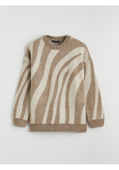 Lcw Modest Kahverengi Bisiklet Yaka Zebra Desenli Kadın Triko Tunik