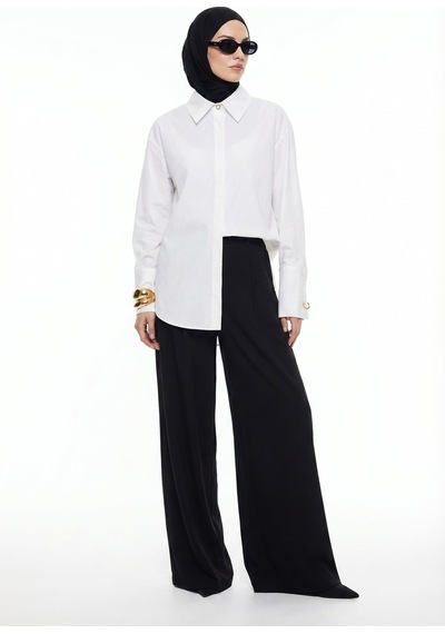 Armine Trend Gizli Düğmeli Oversize Gömlek Ekru 25kt304