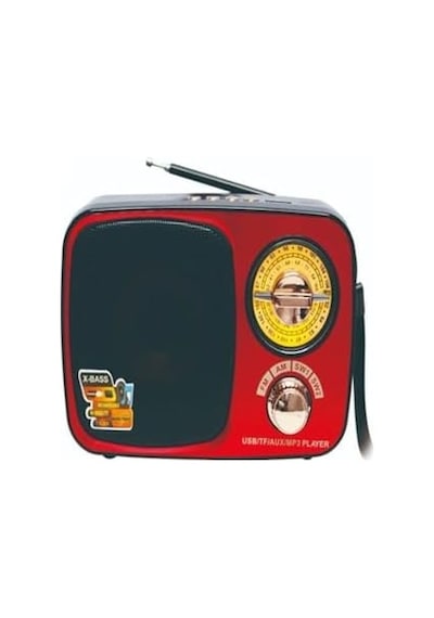 Md-308bt Işıklı Retro Görünümlü Nostaljik Radyo Bluetooth Hoparlör - Kırmızı Renk