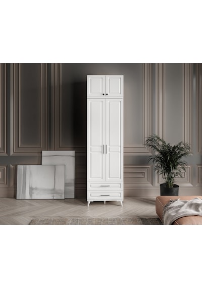 GuneyStore Gözde 2 Kapaklı Yüklüklü Komple MDF Beyaz Gardırop