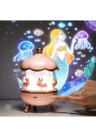Bunny S Carousel Gece Lambası Projeksiyonlu Müzikli Atlıkarınca Tasarım Kablolu 5v Usb Çalışm Diğer