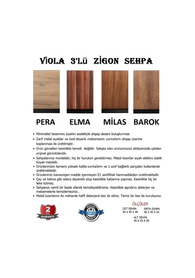 Moleno Viola Metal Ayaklı Ahşap Kaplama 3 'Lü Zigon Sehpa Barok