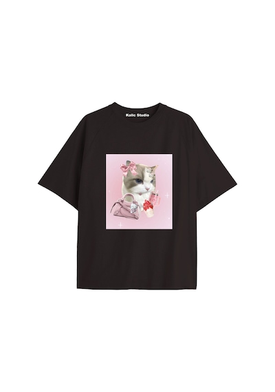 Kalic Studio Y2k Vintage Cats Baskılı Siyah T-shirt Kod 39 Siyah-39