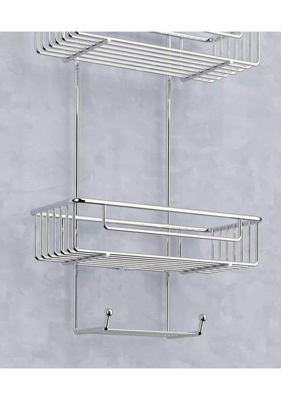 Duş Borusuna Asılabilir Kancalı İki Katlı Banyo Raf Krom Bk-0068 Gümüş