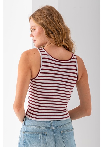 Giysa Kadın Askılı U Yaka Çizgili Basic Atlet Bordo - 25603 Bordo
