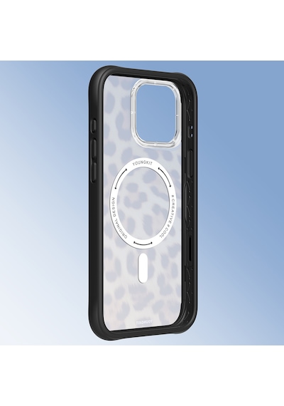 Apple iPhone 16 Pro Max Uyumlu Kılıf M-safe Şarj Özellikli Youngkit Leopard Serisi Kapak Kahverengi