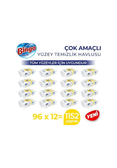 Bingo Limon Kokulu Pratik Yüzey Temizlik Havlusu 12 x 96 Yaprak
