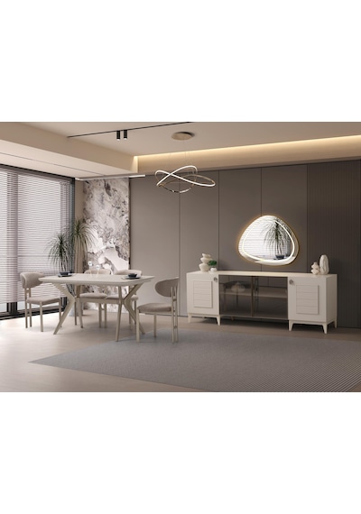 Ahsen Modern Dolaplı Çekmeceli Aynasız Konsol 200 50 78 Ekru