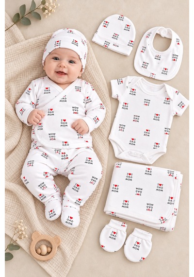 Sitilin Kız Erkek Bebek 7'li Hastane Çıkışı Seti I Love Mom Dad Kalp Desenli Yenidoğan Battaniyeli Zıbın Takımı Stl7299 Beyaz Sitilin Kız Erkek Bebek 7'li Hastane Çıkışı Seti I Love Mom Dad Kalp Desenli Yenidoğan Battaniyeli Zıbın Takımı Stl7299 Beyaz