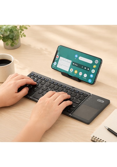 Go Des Gd-kb328 Sessiz Tuş Tasarım Touch Pad Özellikli Katlanabilir Bluetooth Kablosuz Klavye Siyah