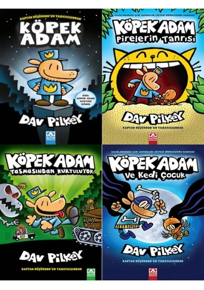 Dav Pılkey'den Köpek Adam+pirelerin Tanrısı+tasmasından Kurtuluyor+k.adam Ve Kedi Çocuk 4 Set Kitap
