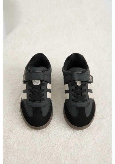 Tonny Black Termo Taban Yanı Şeritli Cırtlı Bağcıklı Sneaker Çocuk Unisex Siyah Bej Sneaker Tbzer040