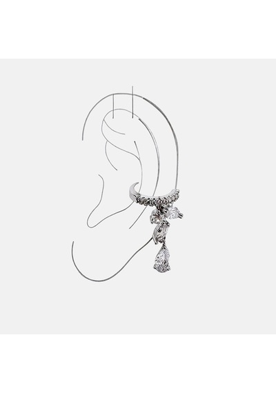 Earcuff Sıkıştırmalı Pirinç Kıkırdak Küpe Damla Kesim Baget Taş Sallantılı Gümüş Renk Çelik