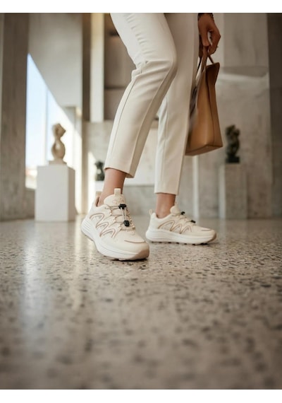 Guja 26y319-1 Kadın Lastik Bağ Hafif Extra Esnek Hafif Sneaker Ayakkabı Bej