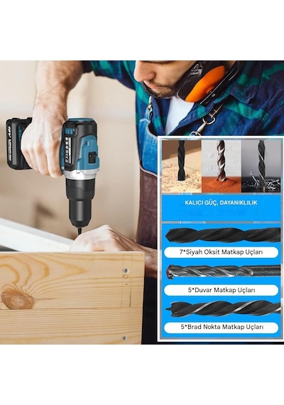 Matkap Ucu Set Duvar Metal Ahşap 17'li Delme 4 Çeşit Dübel 6 Farklı Yıldız Düz Bits Uç Organizer