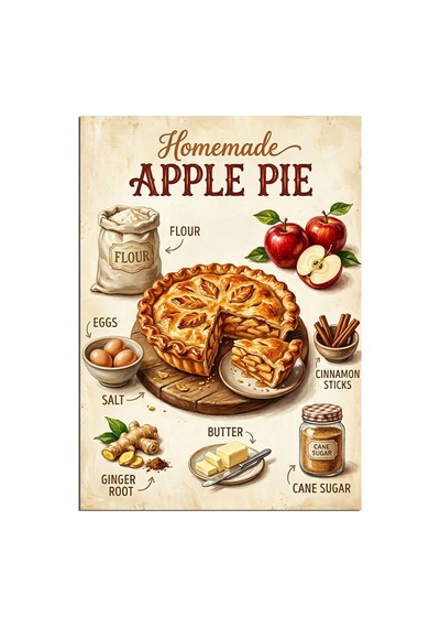 Homemade Apple Pie Tarif Posteri Dekoratif Kanvas - Mdf Ahşap Tablo Çok Renkli