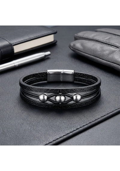 Moncuk Design Çelik Top Detaylı Siyah Deri Erkek Bileklik 33514b8d1
