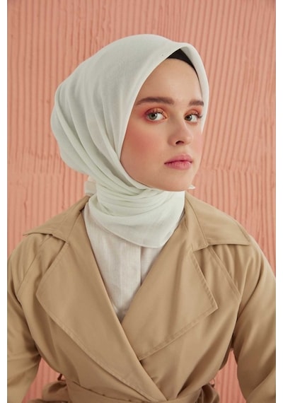 Miray Düz Pamuk Eşarp - Kırık Beyaz Beyaz