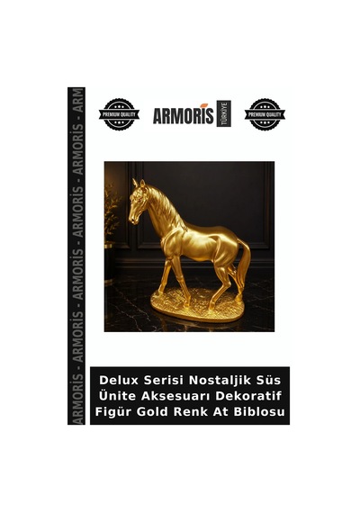 Delux Serisi Nostaljik Süs Ünite Aksesuarı Dekoratif Figür Gold Renk At Biblosu